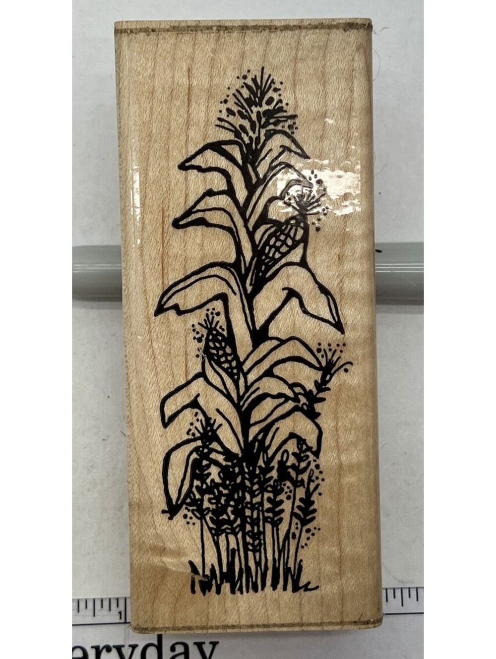 Vintage Tall Corn Stalk Field Harvest Wood Mounted Rubber Stamp 5in